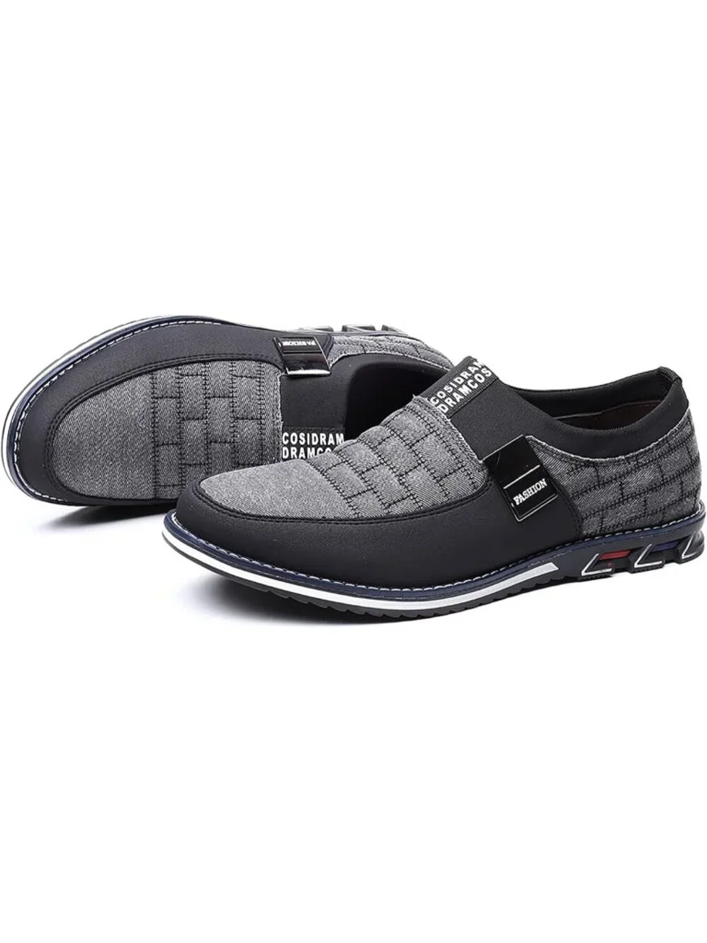 Men's Black & Grey Grid Textured Two-tone Flexible Derby Oxfords Dress Sneakers